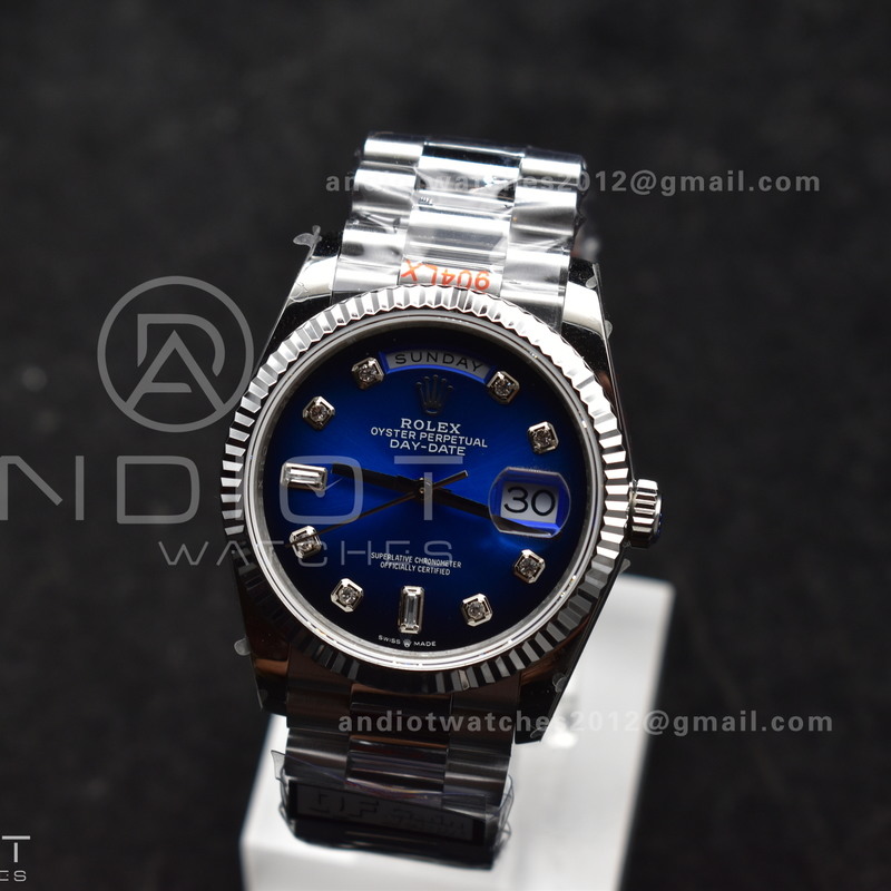 DayDate 36 SS QF Best Edition 904L Steel Blue Diamond Dial on President Bracelet vr3255 V5 (Gain Weight)